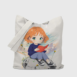 Сумка-шопер Аниме девушка и книга, цвет: 3D-принт