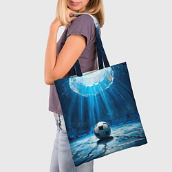 Сумка-шопер Футбольный мяч в синем, цвет: 3D-принт — фото 2