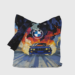 Сумка-шопер Синяя БМВ за огнем, цвет: 3D-принт