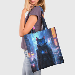 Сумка-шопер Кот в стиле киберпанк, цвет: 3D-принт — фото 2