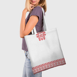 Сумка-шопер Славянский орнамент и узоры - вышиванка рубаха бел, цвет: 3D-принт — фото 2