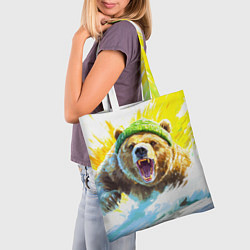 Сумка-шопер Злой медведь в зеленой шапке, цвет: 3D-принт — фото 2