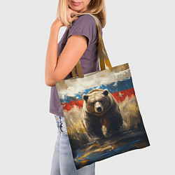 Сумка-шопер Медведь и флаг РФ в поле, цвет: 3D-принт — фото 2