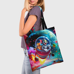 Сумка-шопер Том и Джерри летят в ракете - нейроарт, цвет: 3D-принт — фото 2