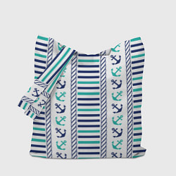Сумка-шопер Морской орнамент с якорями и полосками, цвет: 3D-принт
