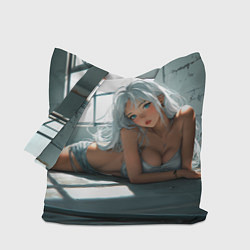 Сумка-шопер Блондинка лежит у окна, цвет: 3D-принт