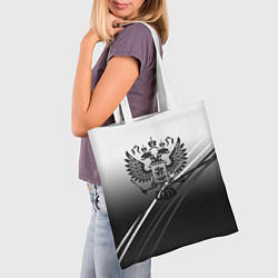 Сумка-шопер Герб России градиент в полосами серый, цвет: 3D-принт — фото 2