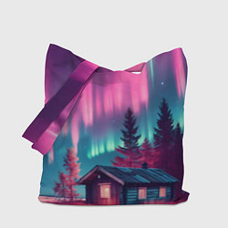 Сумка-шопер Лиловое сияние над лесом, цвет: 3D-принт