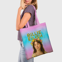Сумка-шопер Билли Айлиш с цветочным венком на голове, цвет: 3D-принт — фото 2