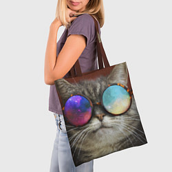 Сумка-шопер A Cat with multicolored glasses, цвет: 3D-принт — фото 2