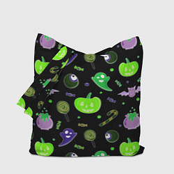 Сумка-шопер Halloween black pumpkin pattern, цвет: 3D-принт