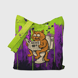 Сумка-шопер Кот на унитазе читает газету, цвет: 3D-принт