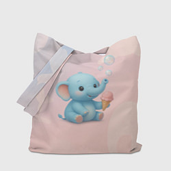 Сумка-шопер Маленький слоненок с мороженым пускает пузыри, цвет: 3D-принт