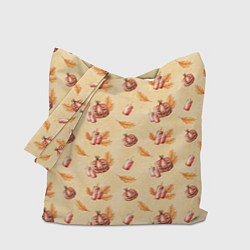Сумка-шопер Хеллоуин с тыквой и листьями, цвет: 3D-принт