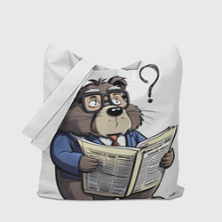 Сумка-шопер Бобр - интеллигент с газетой, цвет: 3D-принт