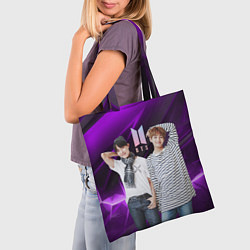 Сумка-шопер BTS черно-фиолетовый фон, цвет: 3D-принт — фото 2