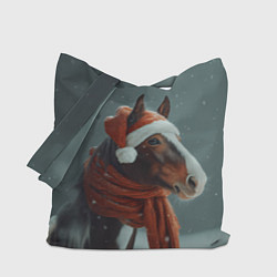 Сумка-шопер Лошадь в новогодней шапке, цвет: 3D-принт