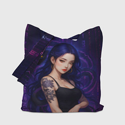 Сумка-шоппер Девушка с тату на руке и пурпурная змея