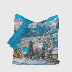 Сумка-шопер Новогодняя деревушка в горах, цвет: 3D-принт