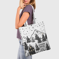 Сумка-шопер Заснеженный черно-белый город, цвет: 3D-принт — фото 2
