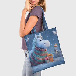 Сумка-шопер Новогодняя лошадь с подарками, цвет: 3D-принт — фото 2