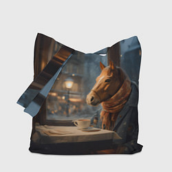 Сумка-шопер Лошадь в кафе ищет новогоднее настроение, цвет: 3D-принт