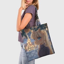 Сумка-шопер Новогодняя анимешная лошадка, цвет: 3D-принт — фото 2