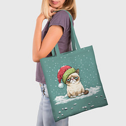 Сумка-шопер Недовольный новогодний котик, цвет: 3D-принт — фото 2
