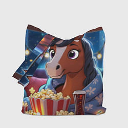 Сумка-шопер Новогодняя лошадка с попкорном, цвет: 3D-принт