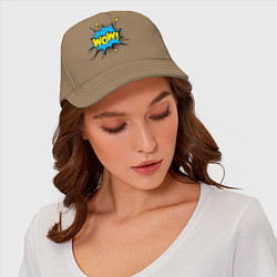 Бейсболка Поп-арт, стикер - WOW, цвет: миндальный — фото 2