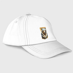 Бейсболка Могучий медведь в кожаной куртке, цвет: белый