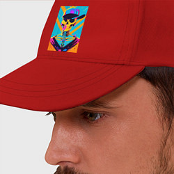 Бейсболка Прикольный череп в шляпе - поп-арт, цвет: красный — фото 2