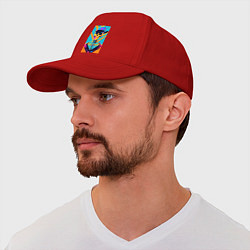 Бейсболка Прикольный череп в шляпе - поп-арт, цвет: красный