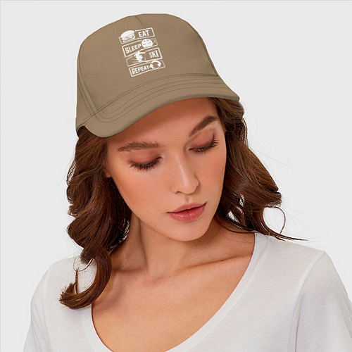 Бейсболка Еда сон лыжи / Миндальный – фото 4