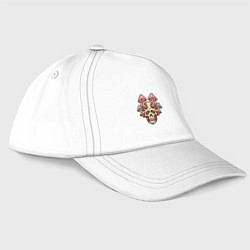 Бейсболка Триповый череп гриб, цвет: белый