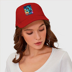 Бейсболка Дино с кружкой пива в Мегаполисе - нейроарт, цвет: красный — фото 2