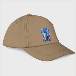Бейсболка Neon beersaur in metropolis - ai art fantasy, цвет: миндальный