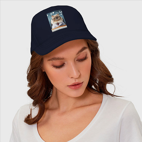Бейсболка Кот аналитик - нейроарт / Тёмно-синий – фото 4