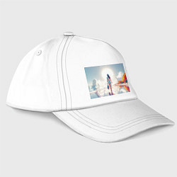 Бейсболка Девушка на фантастическом пляже, цвет: белый