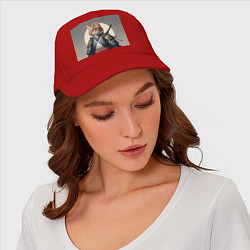 Бейсболка Красивый кот самурай, цвет: красный — фото 2