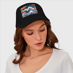 Бейсболка Япония волны алые цветы, цвет: черный — фото 2