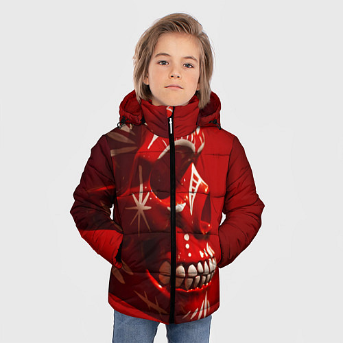 Зимняя куртка для мальчика Красный череп / 3D-Черный – фото 3