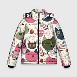 Куртка зимняя для мальчика Радостные котики, цвет: 3D-красный