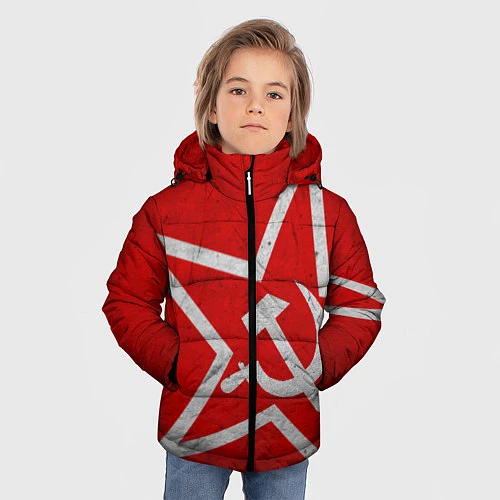 Зимняя куртка для мальчика Флаг СССР: Серп и Молот / 3D-Черный – фото 3