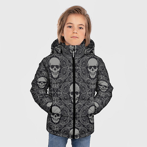 Зимняя куртка для мальчика Ажурные черепа / 3D-Черный – фото 3