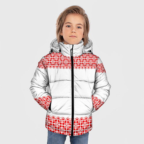Зимняя куртка для мальчика Славянский орнамент (на белом) / 3D-Черный – фото 3
