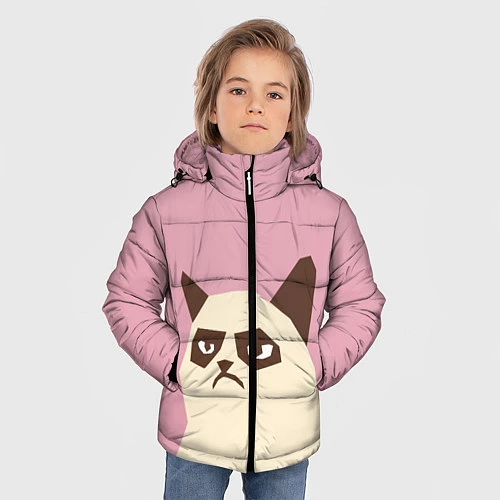 Зимняя куртка для мальчика Grumpy cat pink / 3D-Черный – фото 3