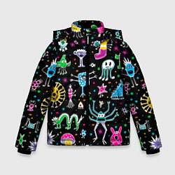Куртка зимняя для мальчика Космо вечеринка, цвет: 3D-черный