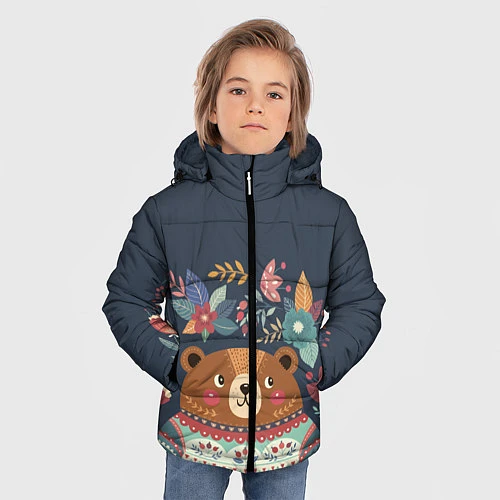 Зимняя куртка для мальчика Осенний медведь / 3D-Черный – фото 3