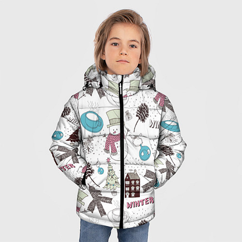 Зимняя куртка для мальчика Снеговики Новый год 2017 / 3D-Черный – фото 3